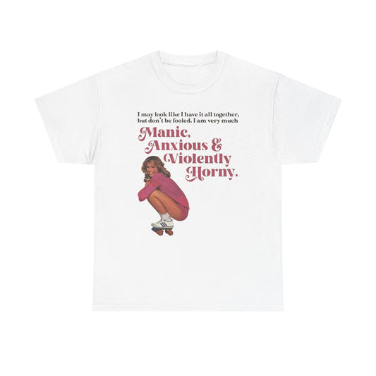 Anxious And Violently Horny Vintage Graphic T-Shirt Womens Comfy Cotton Tee NEW