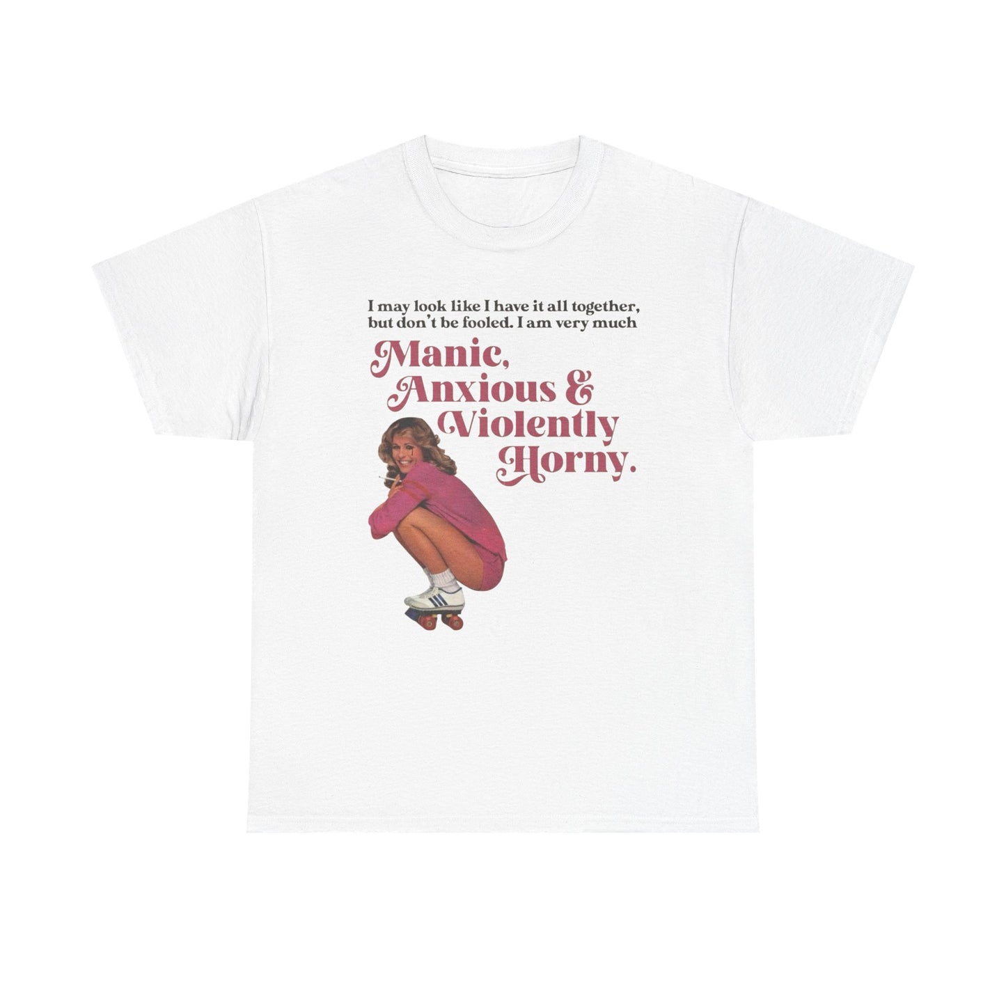 Anxious And Violently Horny Vintage Graphic T-Shirt Womens Comfy Cotton Tee NEW