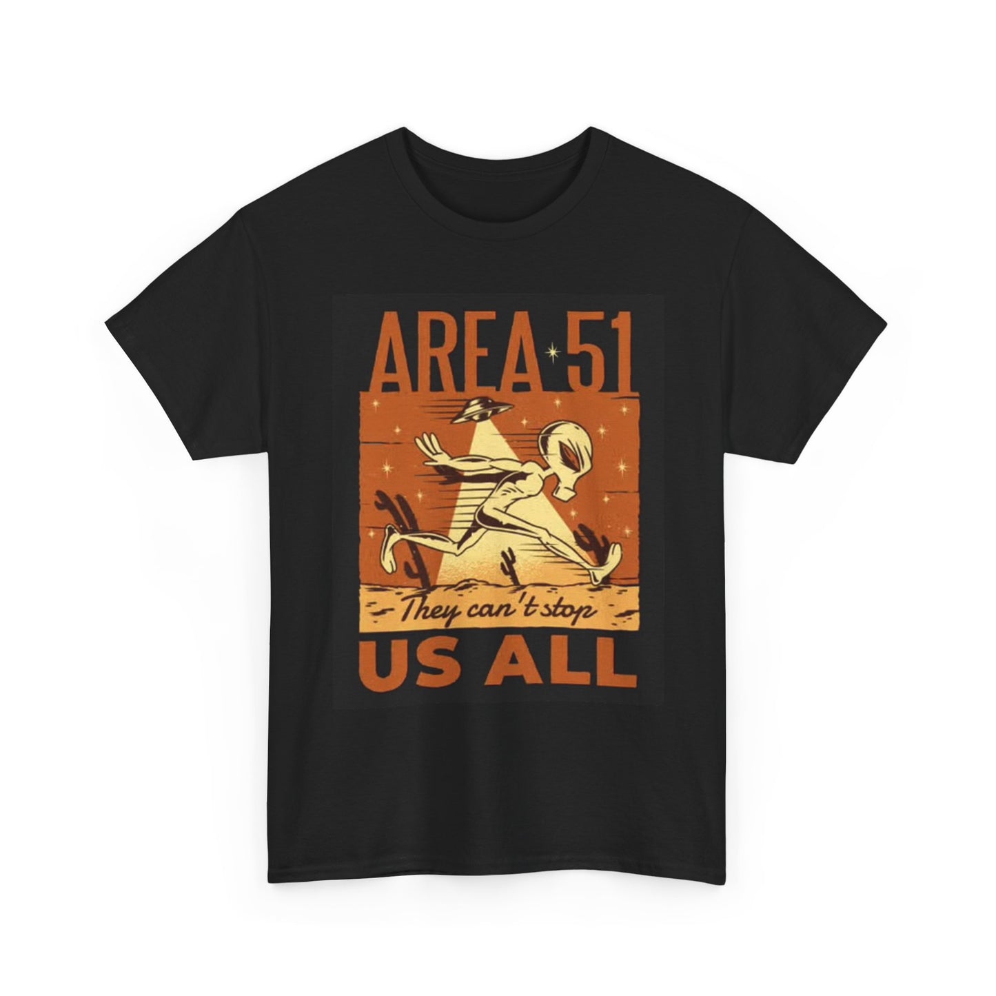 Area 51 T Shirt Funny Alien Abduction Cartoon Unisex Heavy Cotton Tee