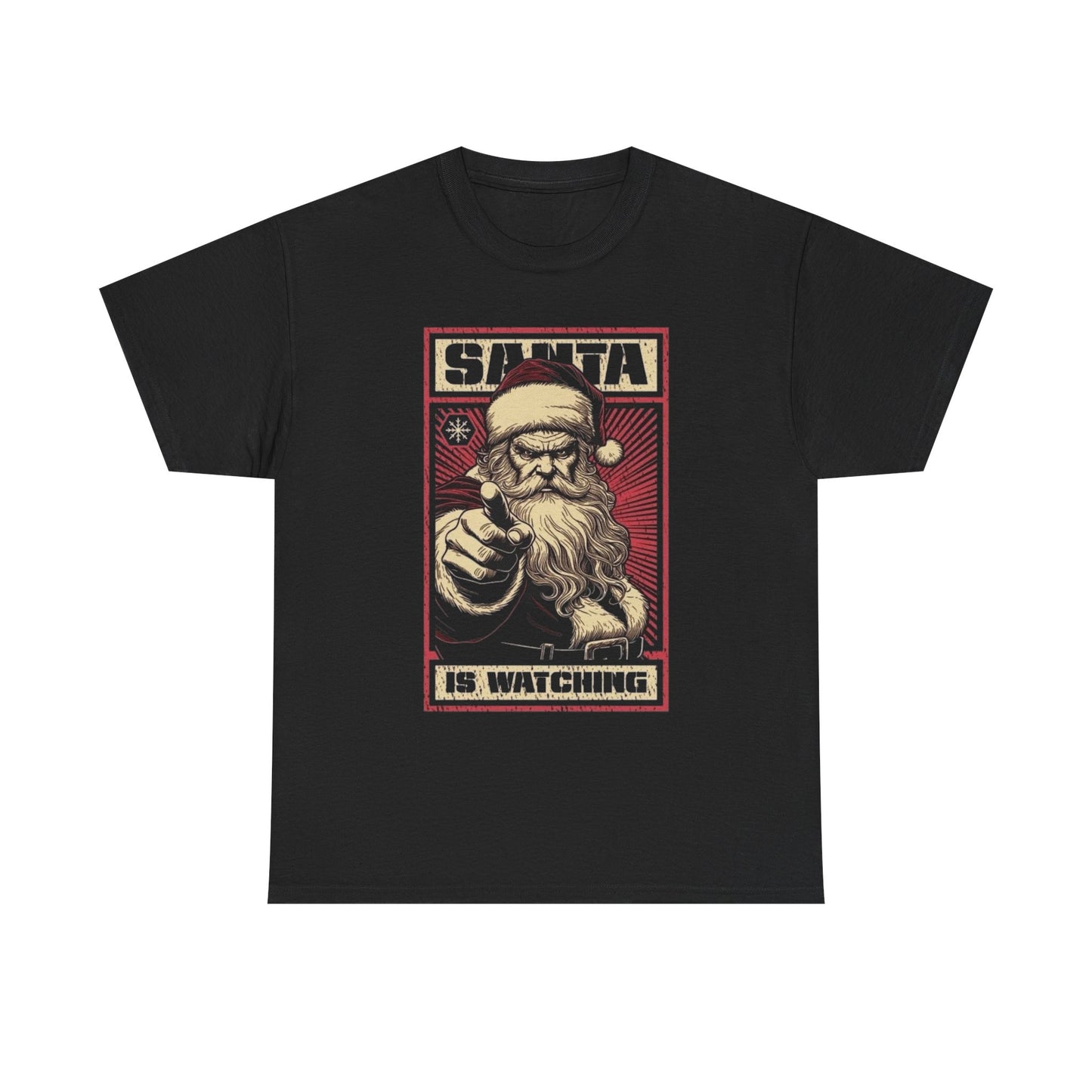 Santa Is Watching Funny Christmas Graphic T Shirt Unisex Heavy Cotton Tee
