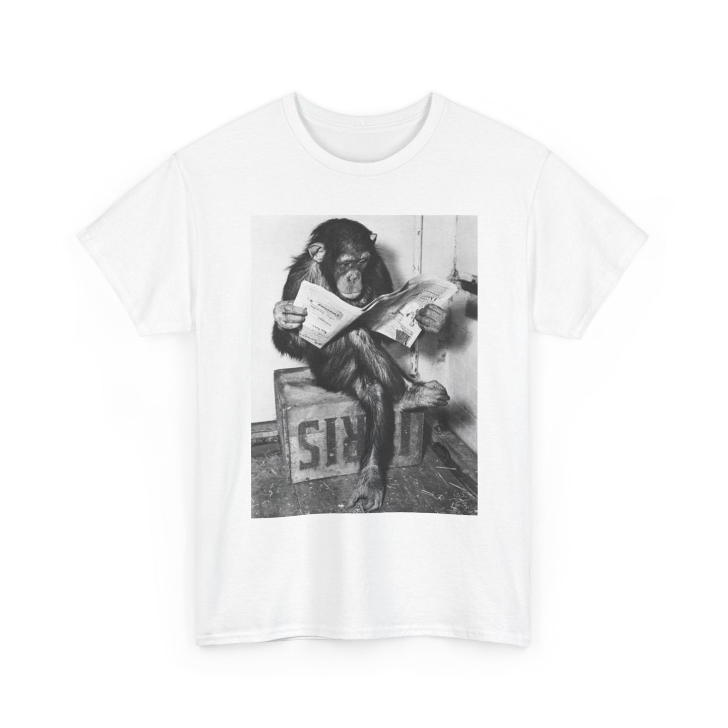 Monkey Reading Newspaper Graphic T Shirt Funny Unisex Heavy Cotton Tee