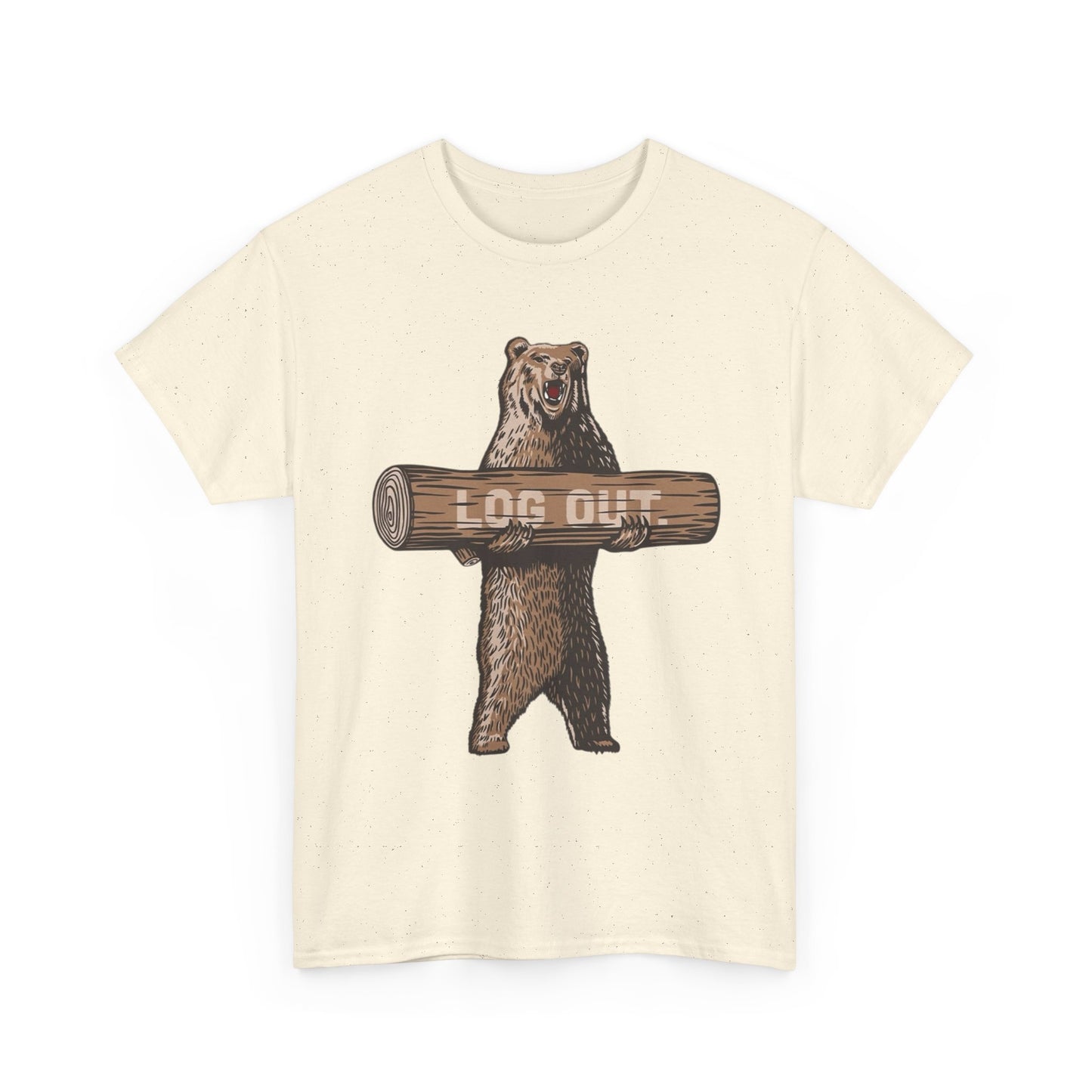 Log Out Bear Vacation Camping T Shirt Graphic Men's Heavy Cotton Tee