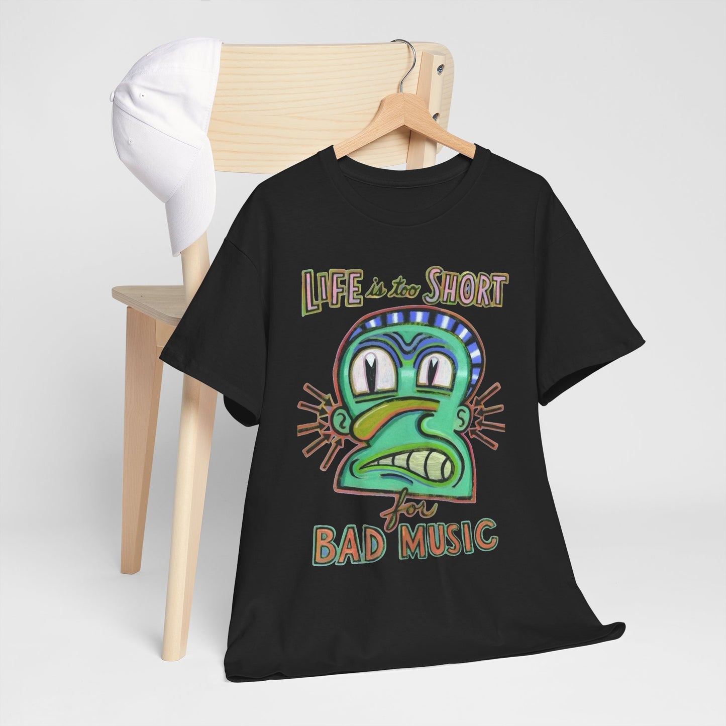 Life Is Too Short For Bad Music Vintage Graphic T Shirt Unisex Heavy Cotton Tee