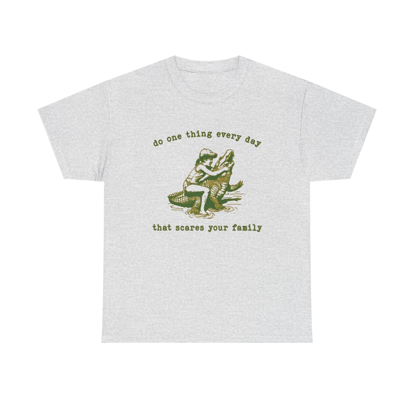 Scare Your Family Funny Alligator Graphic T Shirt Regular Men's Heavy Cotton Tee