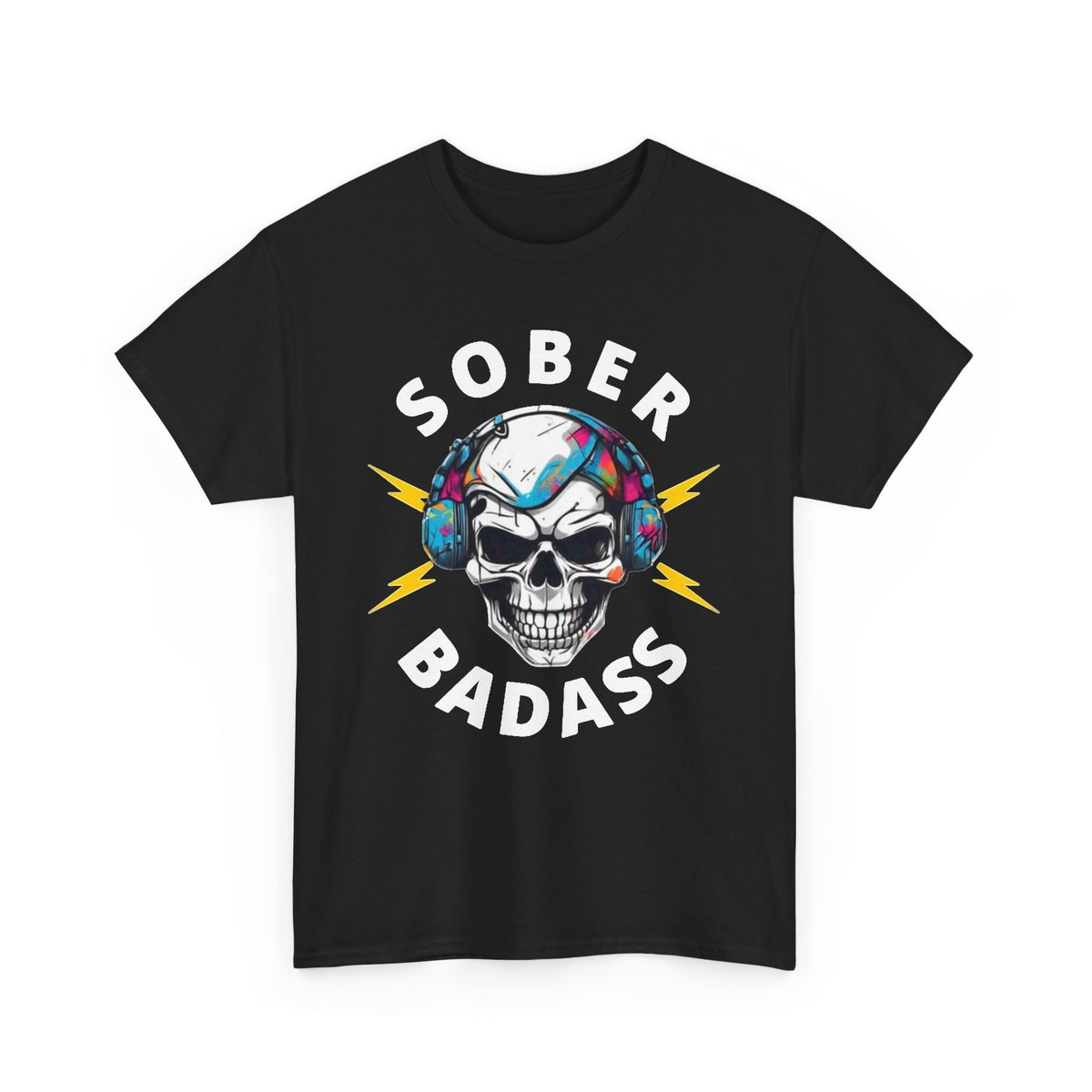 Sober Badass Skull with Headphones T-Shirt Men's Graphic Tee