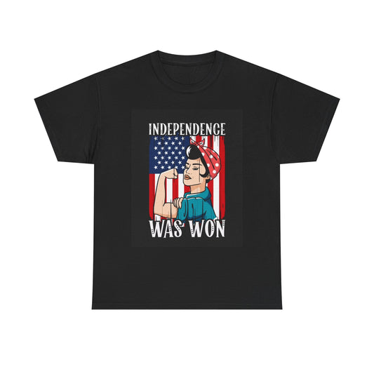 Independence Has Won Tshirt Retro WW2 Poster American Flag Unisex Heavy Cotton
