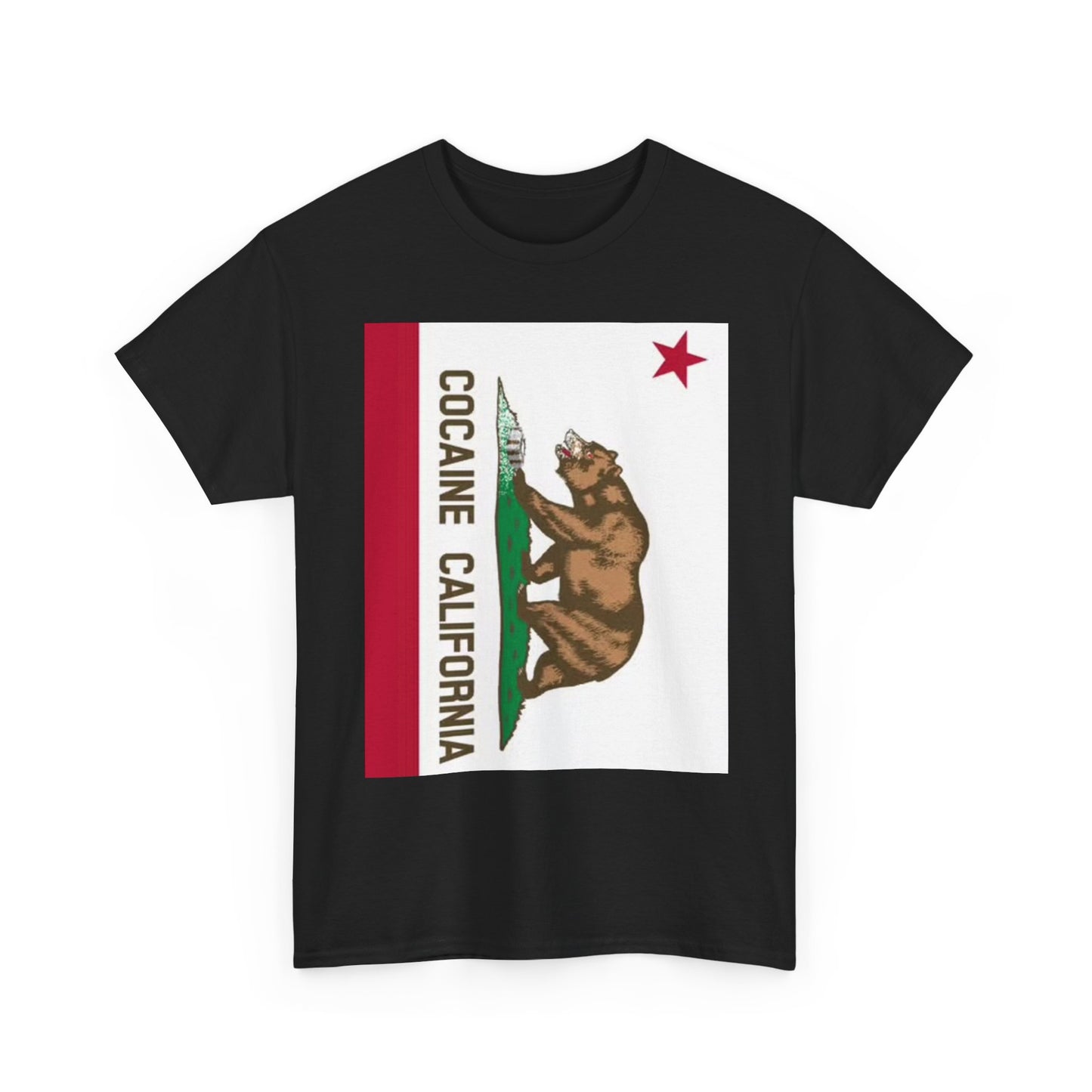 Cocaine California Graphic T Shirt Funny Flag Bear Jokes Unisex Heavy Cotton Tee