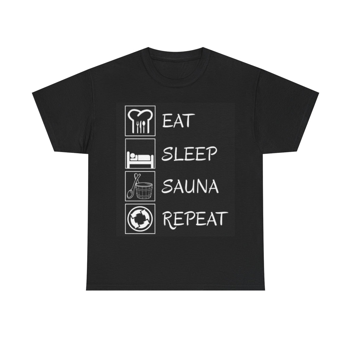 Eat Sleep Sauna Shirt Funny Gym Gear Graphic Unisex Heavy Cotton Tee