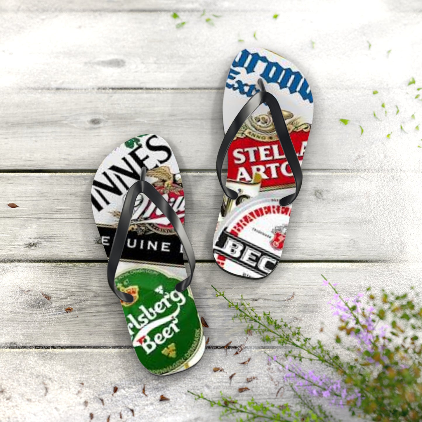 Beer Labels Summer Sandals, Beach Shoes, Vacation Flip Flops, Pool Slides