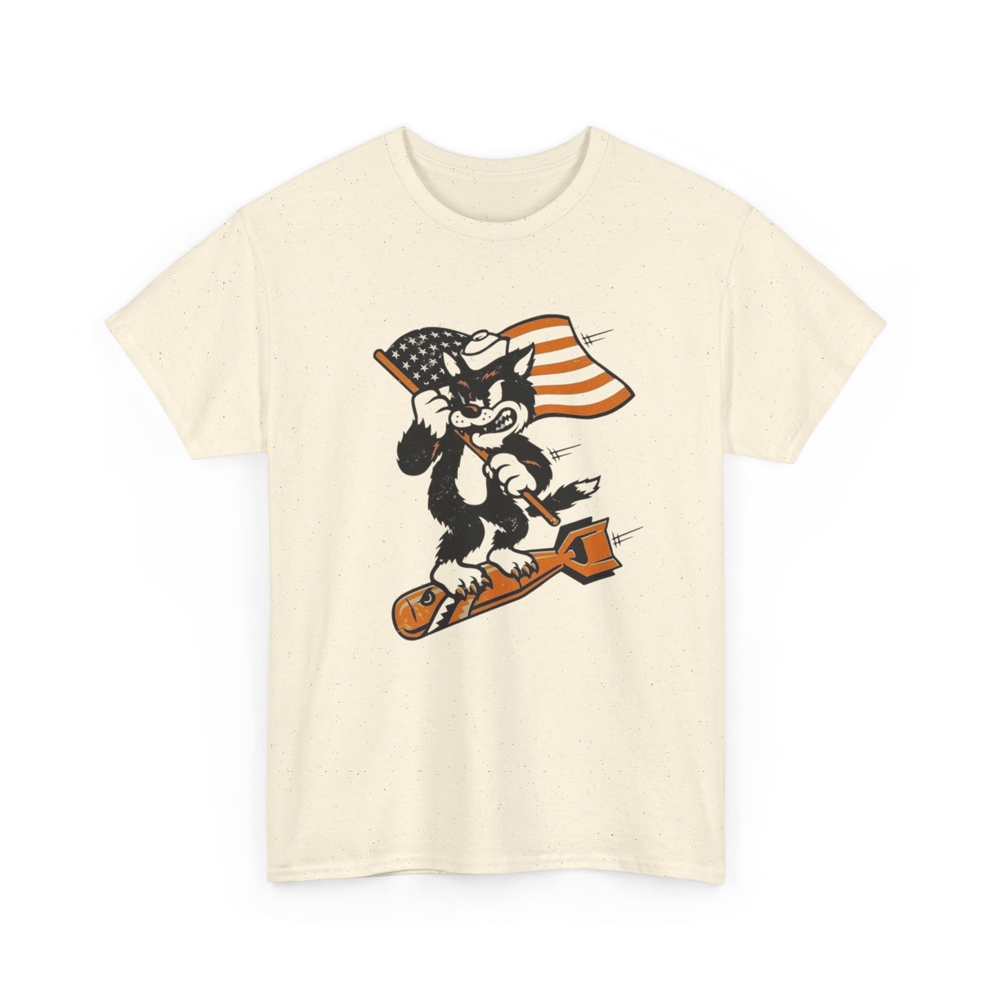 Vintage Military Cat Fighter Graphic T Shirt Unisex Heavy Cotton Tee