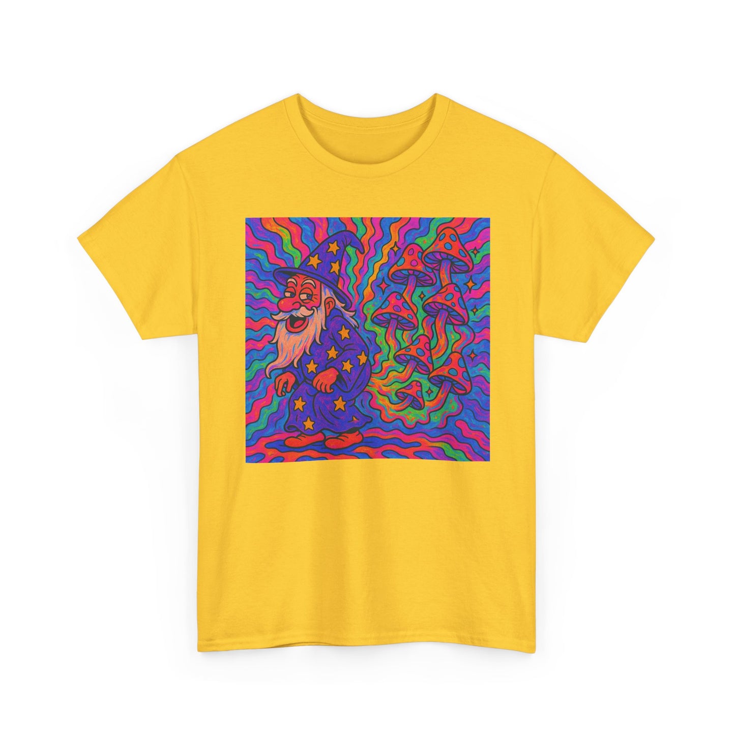 Wizard Farting Magic Mushrooms Graphic T Shirt Funny Unisex Heavy Cotton Tee