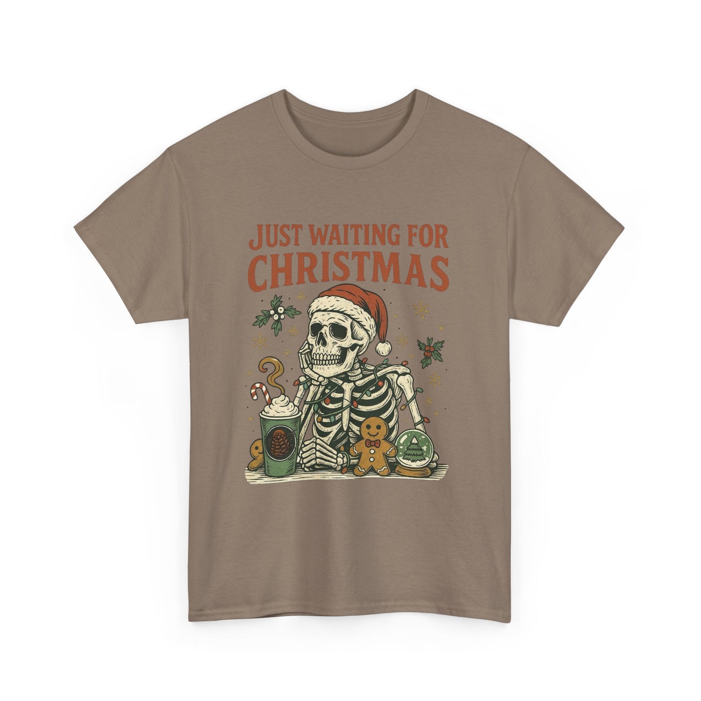 Just Waiting For Christmas Graphic T Shirt NEW Unisex Heavy Cotton Tee