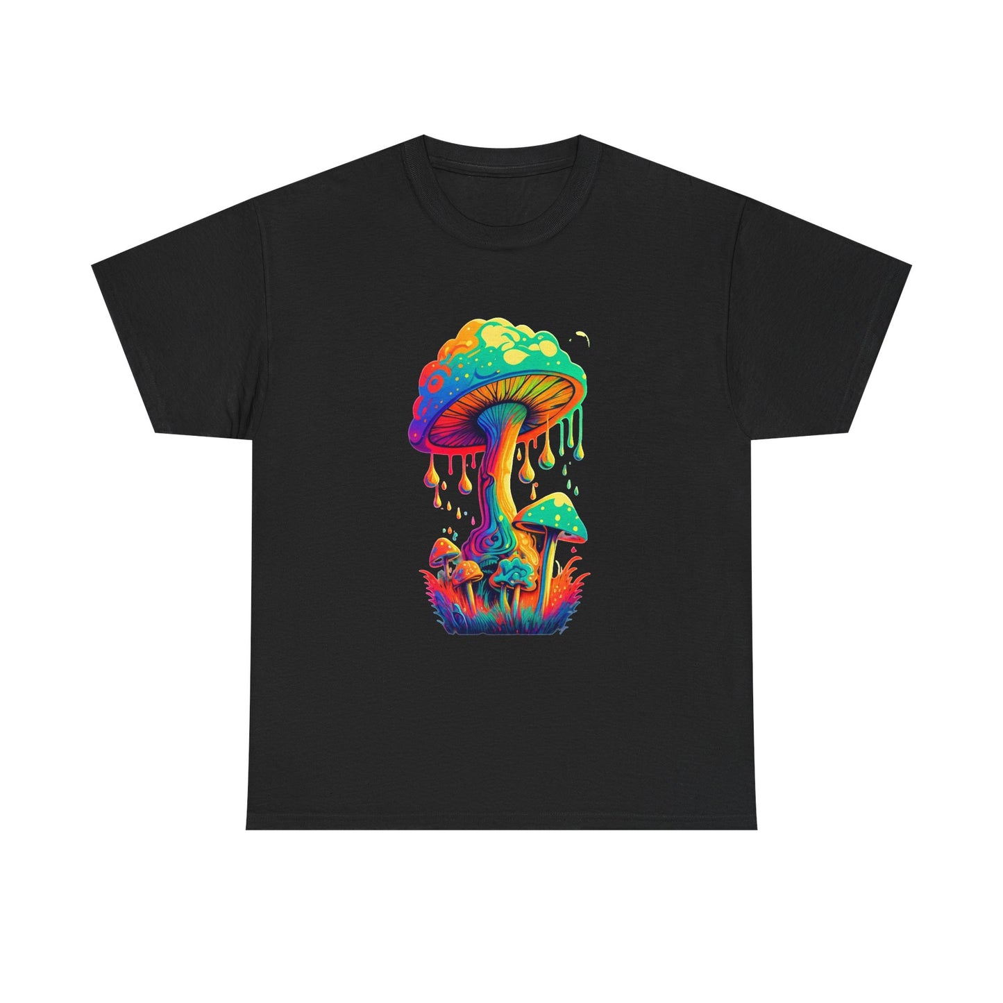 Trippy Neon Mushroom Tshirt 70s groovy Graphic Unisex Heavy Cotton Tee