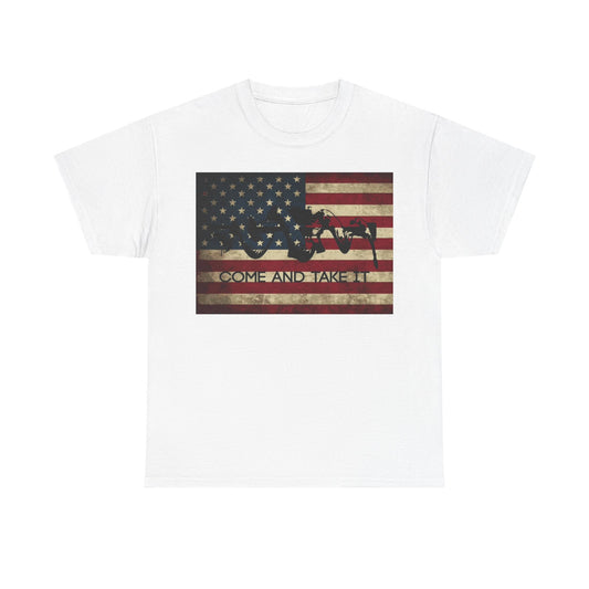 American Flag Tshirt Distressed Rifle American 1776 Unisex Heavy Cotton Tee