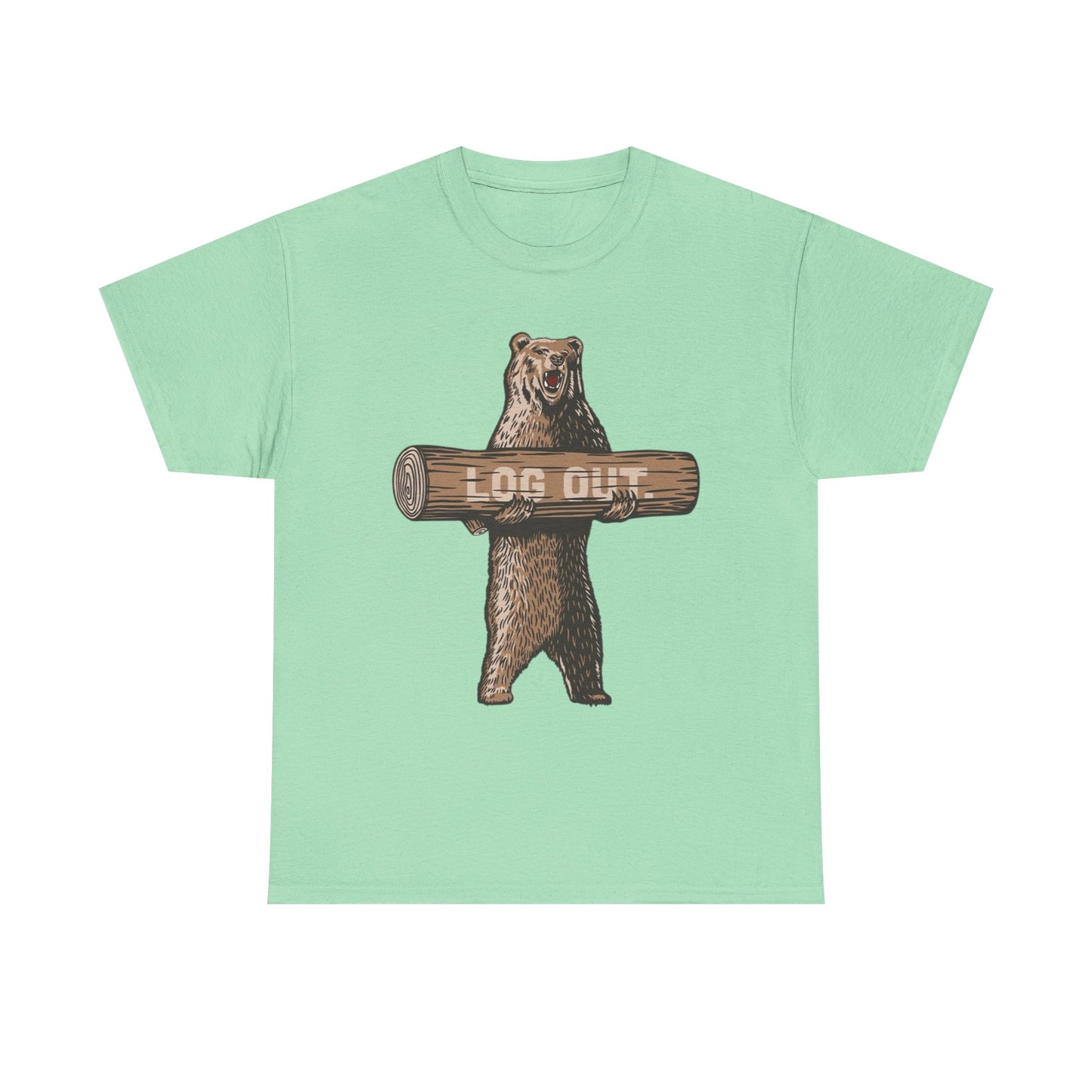 Log Out Bear Vacation Camping T Shirt Graphic Men's Heavy Cotton Tee