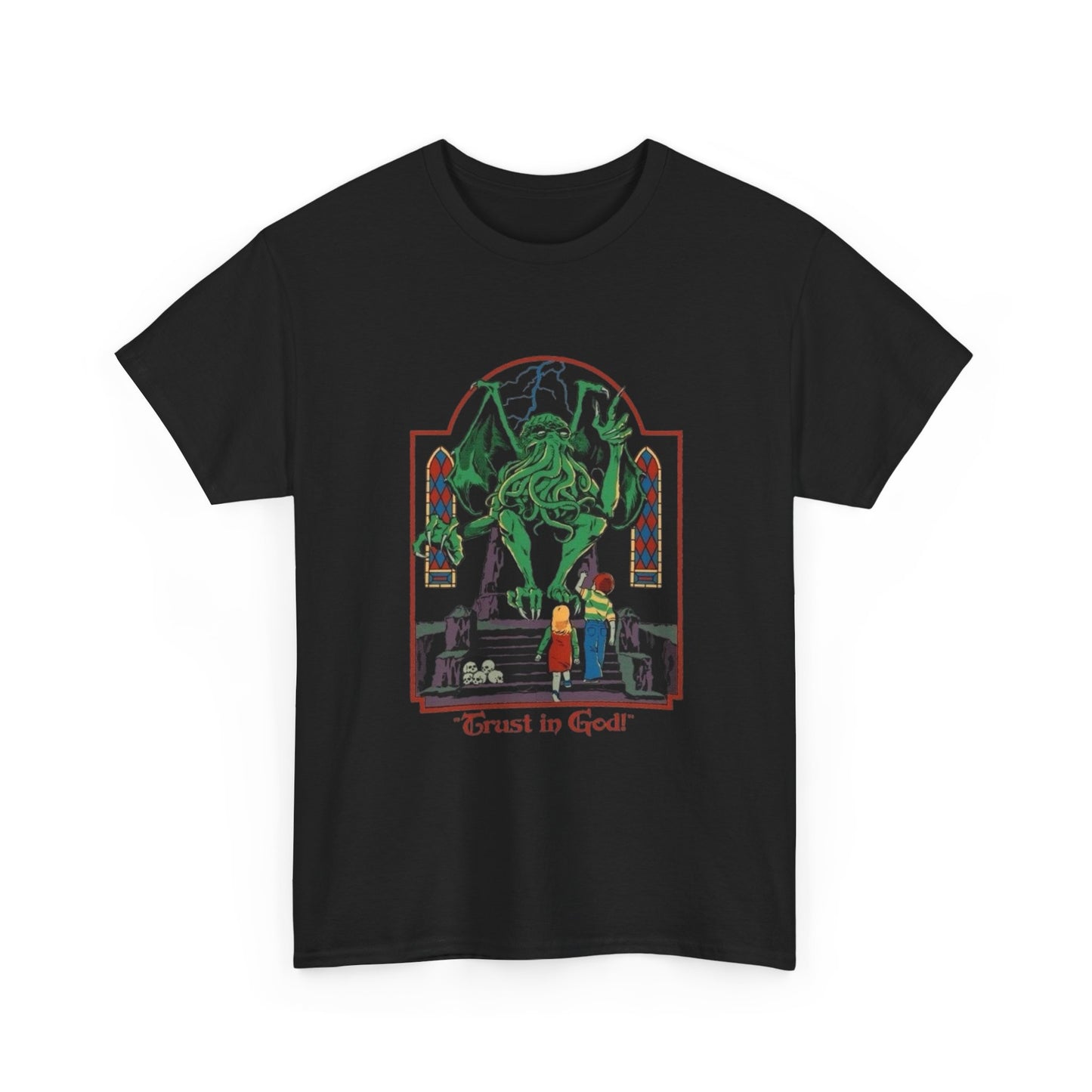 Trust In God Funny Monster Graphic T Shirt Unisex Heavy Cotton Tee NEW Gift