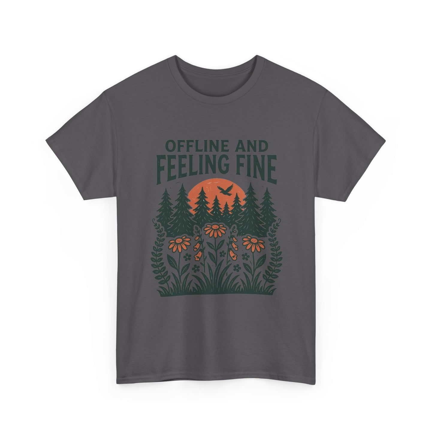 Offline And Feeling Fine Outdoors Retro Graphic T Shirt Regular Men's Heavy Cotton Tee