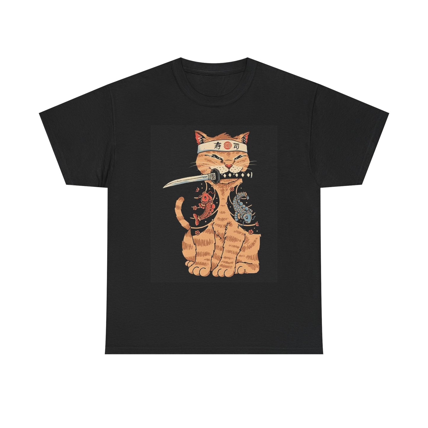 Samurai Kitty Funny Graphic T Shirt Unisex Heavy Cotton Tee