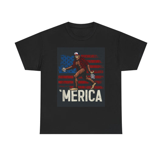 Redneck Sasquatch Funny Graphic T Shirt Merica Unisex Heavy Cotton Tee