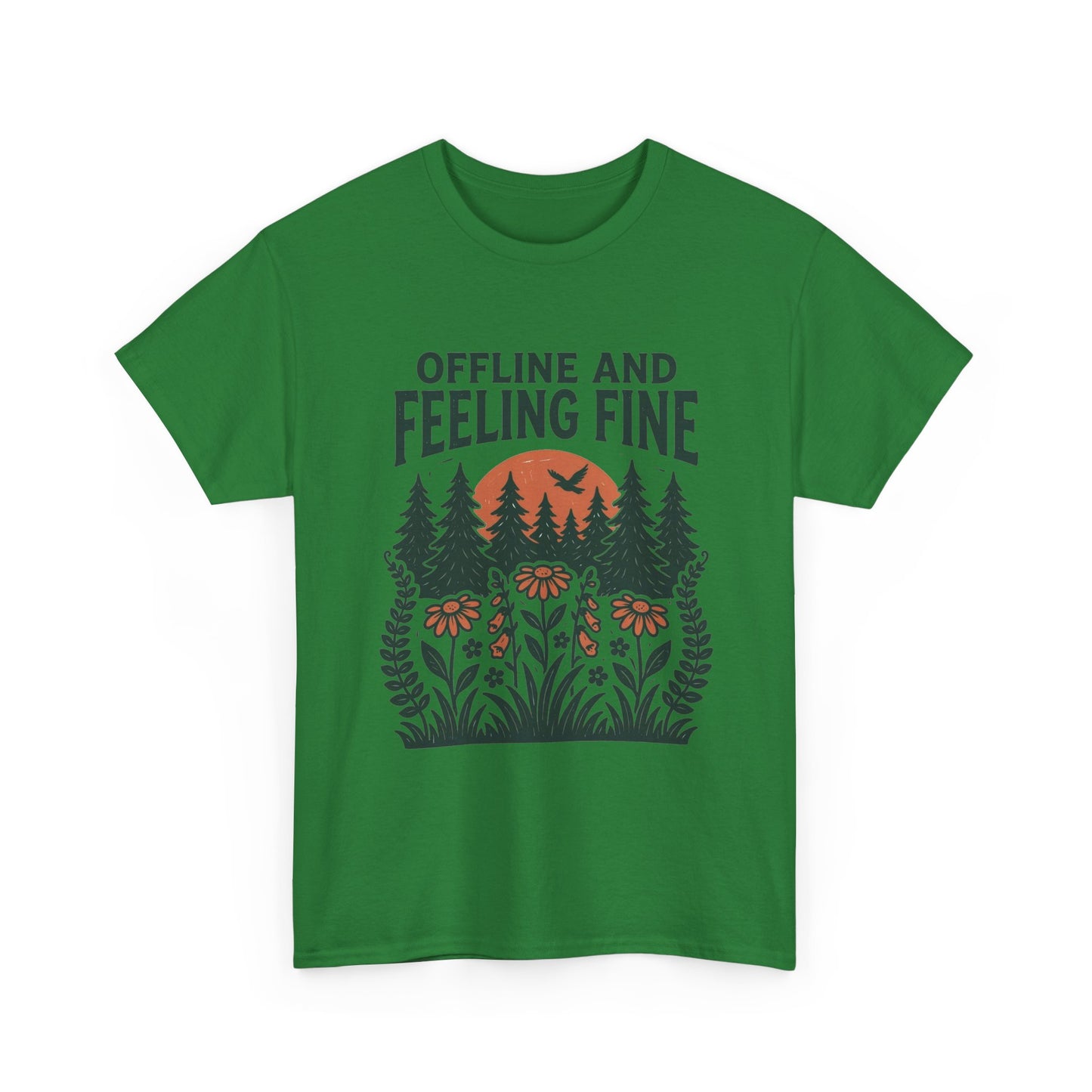 Offline And Feeling Fine Outdoors Retro Graphic T Shirt Regular Men's Heavy Cotton Tee