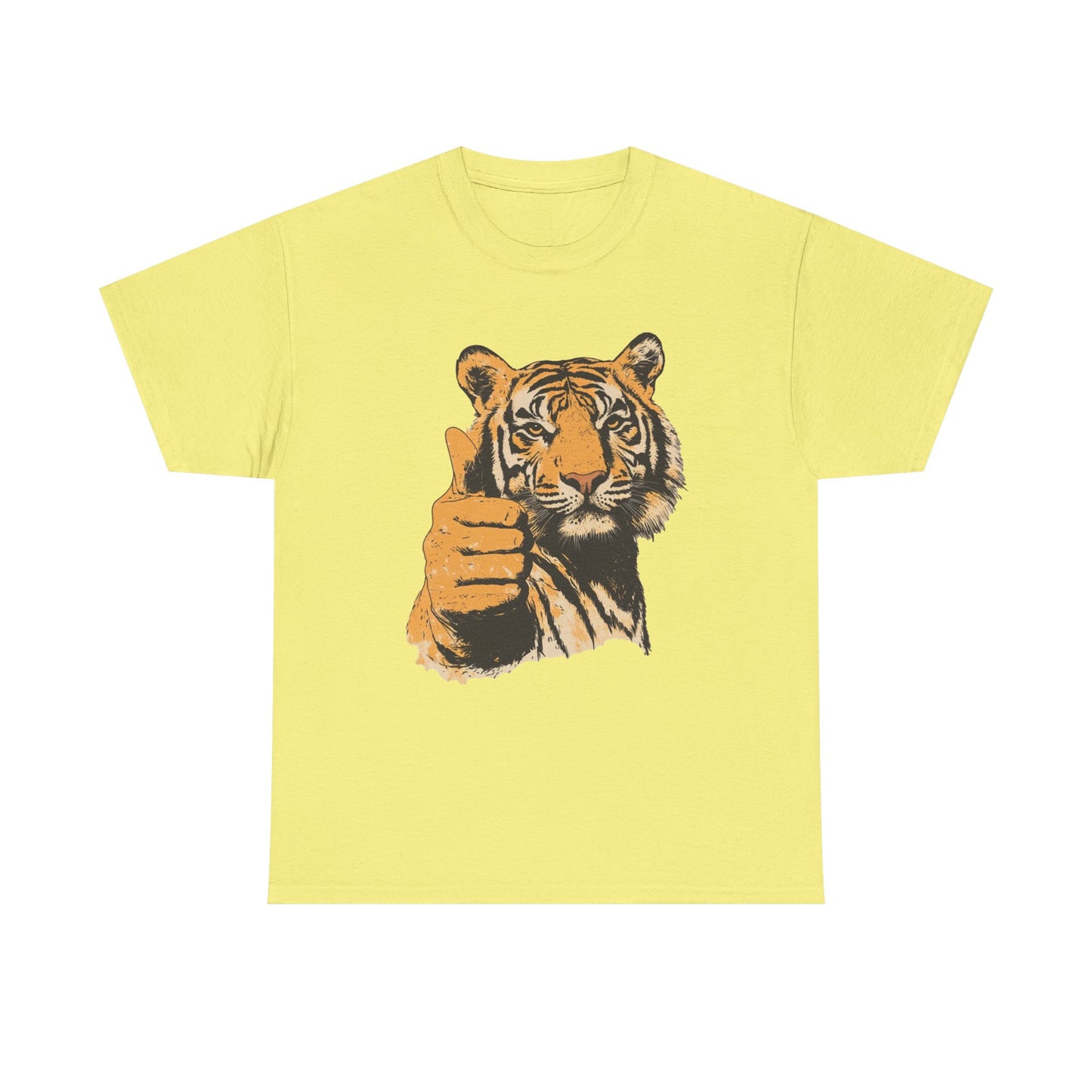 Thumbs Up Tiger Retro Graphic T Shirt Regular Men's Heavy Cotton Tee