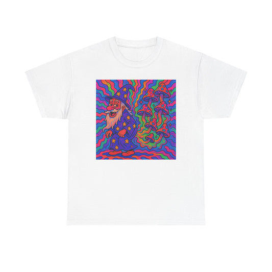 Wizard Farting Magic Mushrooms Graphic T Shirt Funny Unisex Heavy Cotton Tee