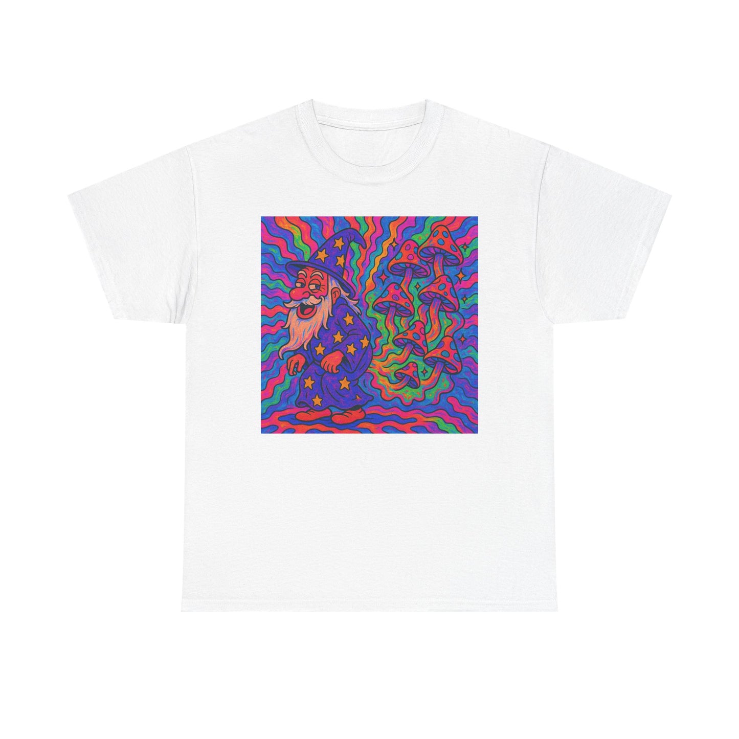 Wizard Farting Magic Mushrooms Graphic T Shirt Funny Unisex Heavy Cotton Tee