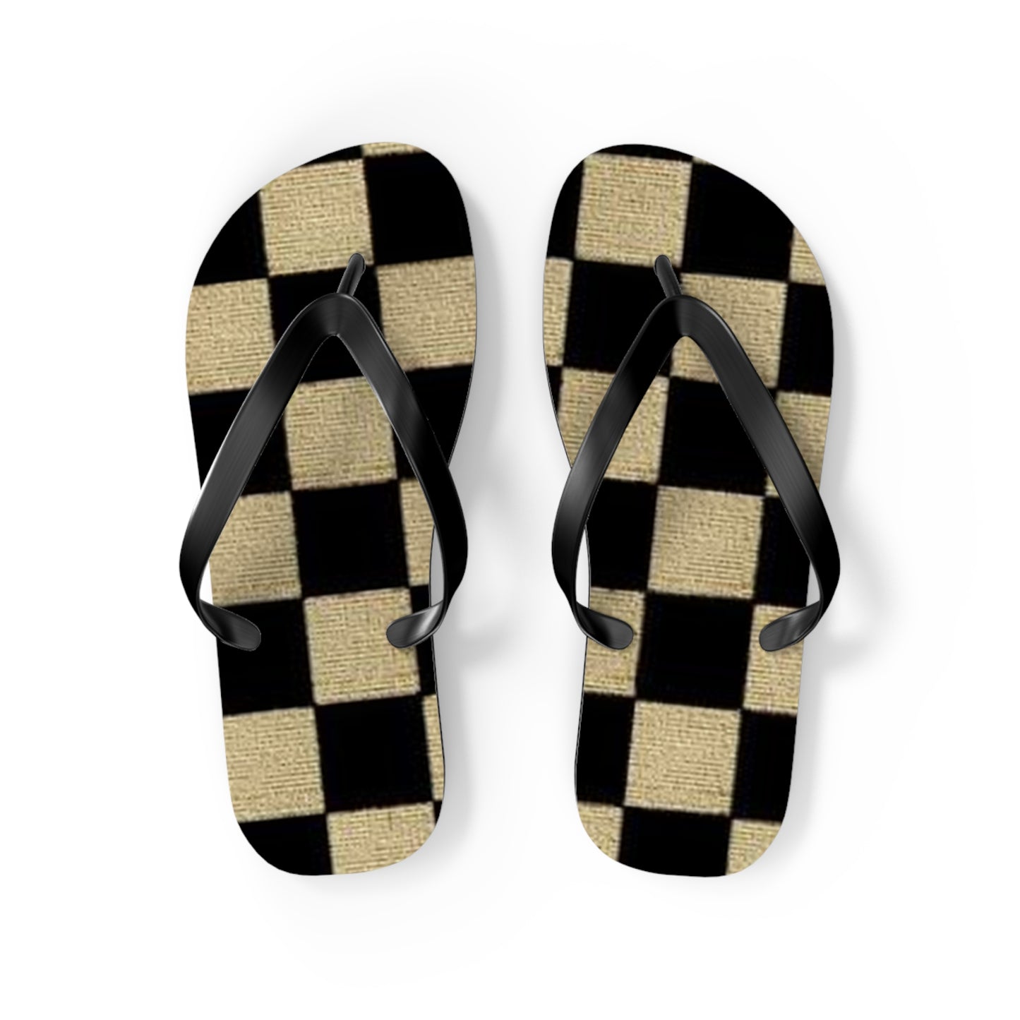 Black And Tan Checkered Beach Sandals, Slides for Summer, Flip Flops