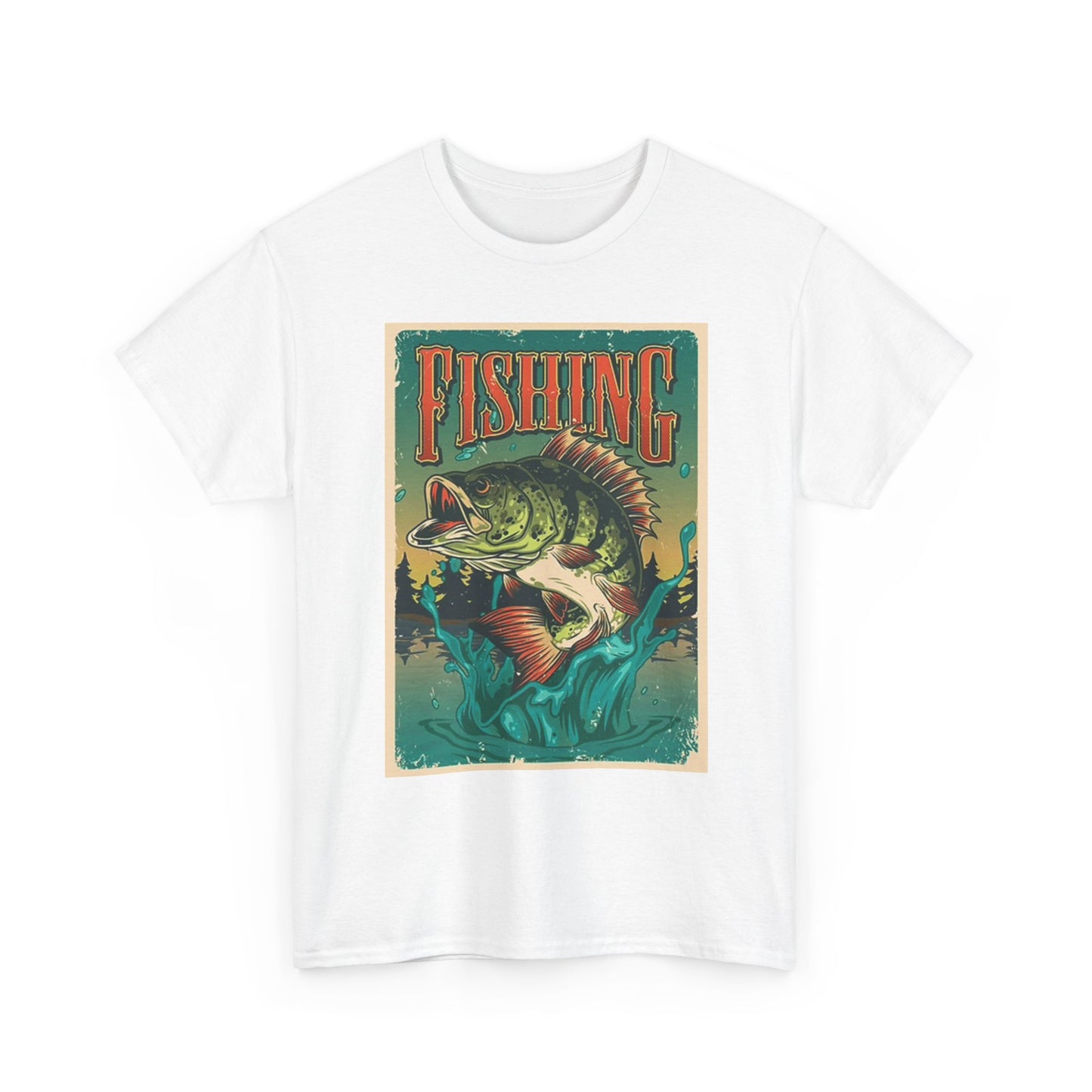 Fishing Graphic T Shirt Retro Poster Outdoors Unisex Heavy Cotton Tee