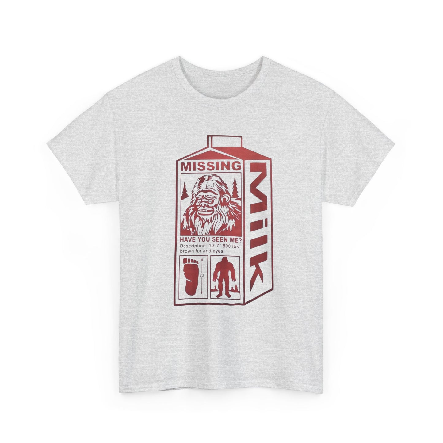 Missing Sasquatch Funny Milk Carton T-Shirt NEW Gift Unisex Heavy Cotton Tee