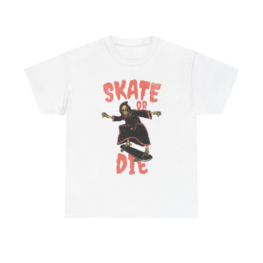 Skate Or Die Shirt Retro Skateboarding Dunks Skeleton Unisex Heavy Cotton Tee