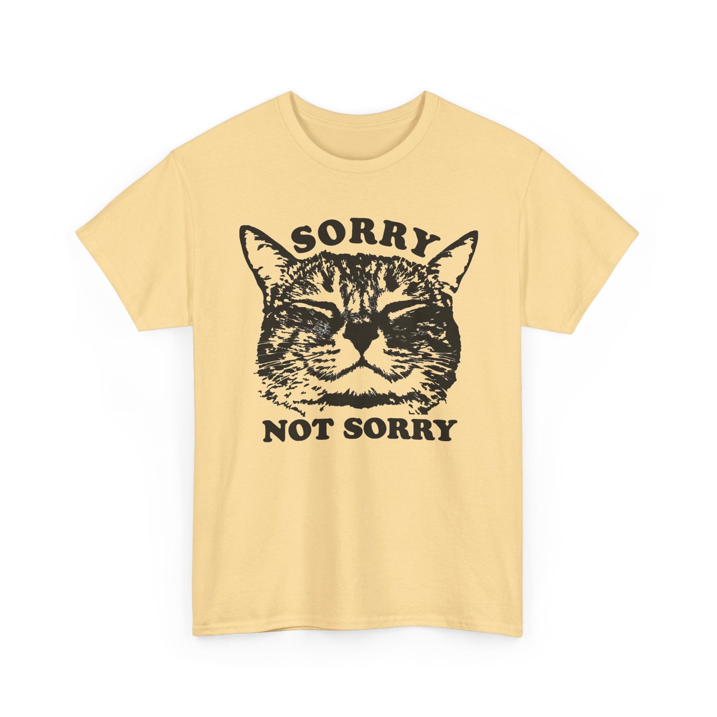 Sorry Not Sorry Funny Cat Jokes Graphic T Shirt Regular Men's Heavy Cotton Tee
