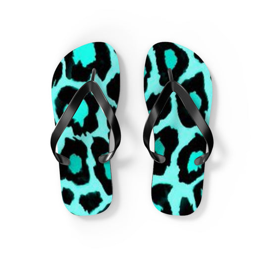 Turquoise Cheetah Beach Sandals, Slides for Summer, Flip Flops, Water Resistant