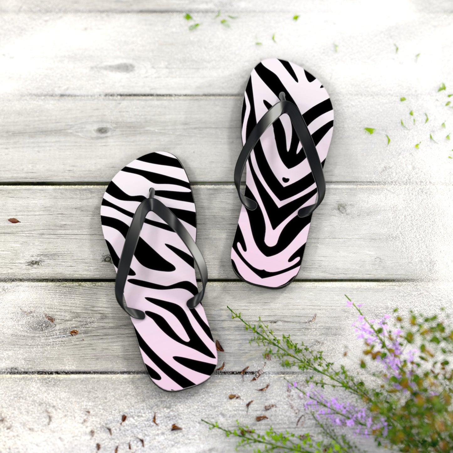 Zebra Print Beach Sandals, Slides for Summer, Flip Flops, Water Resistant