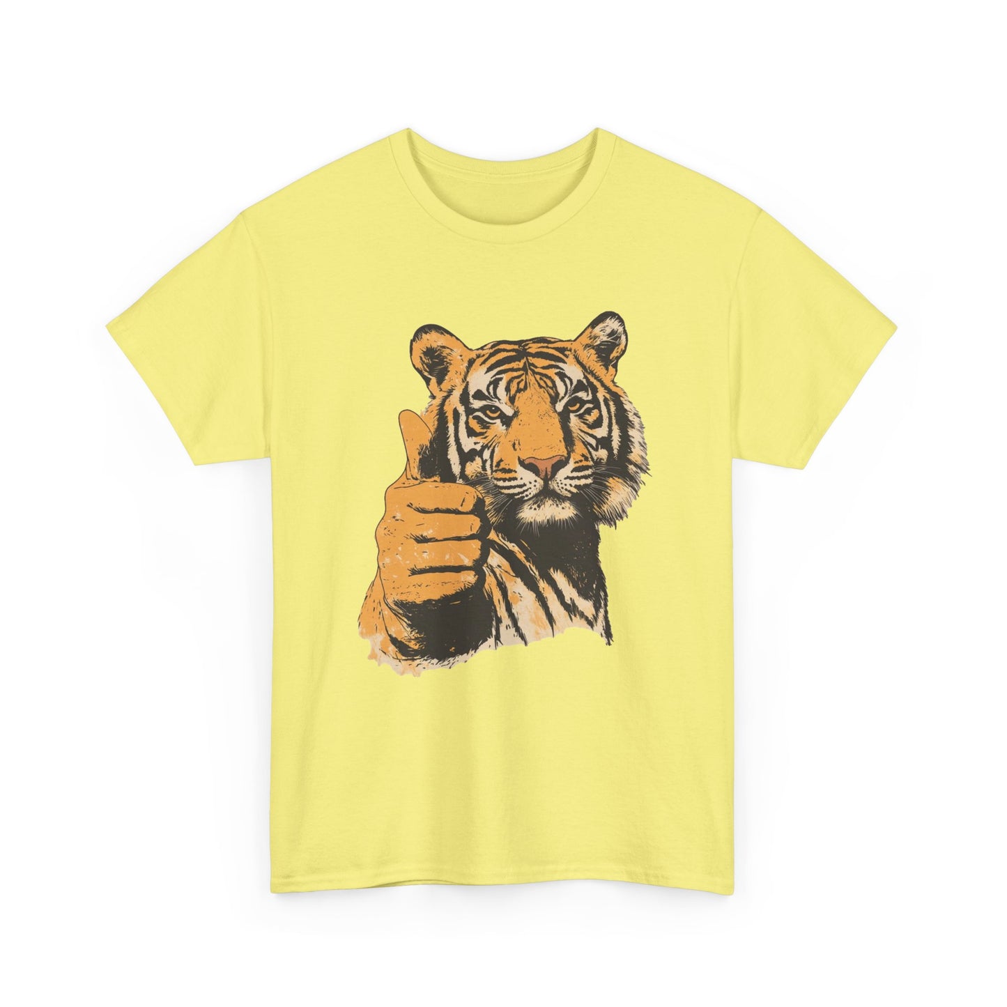 Thumbs Up Tiger Retro Graphic T Shirt Regular Men's Heavy Cotton Tee