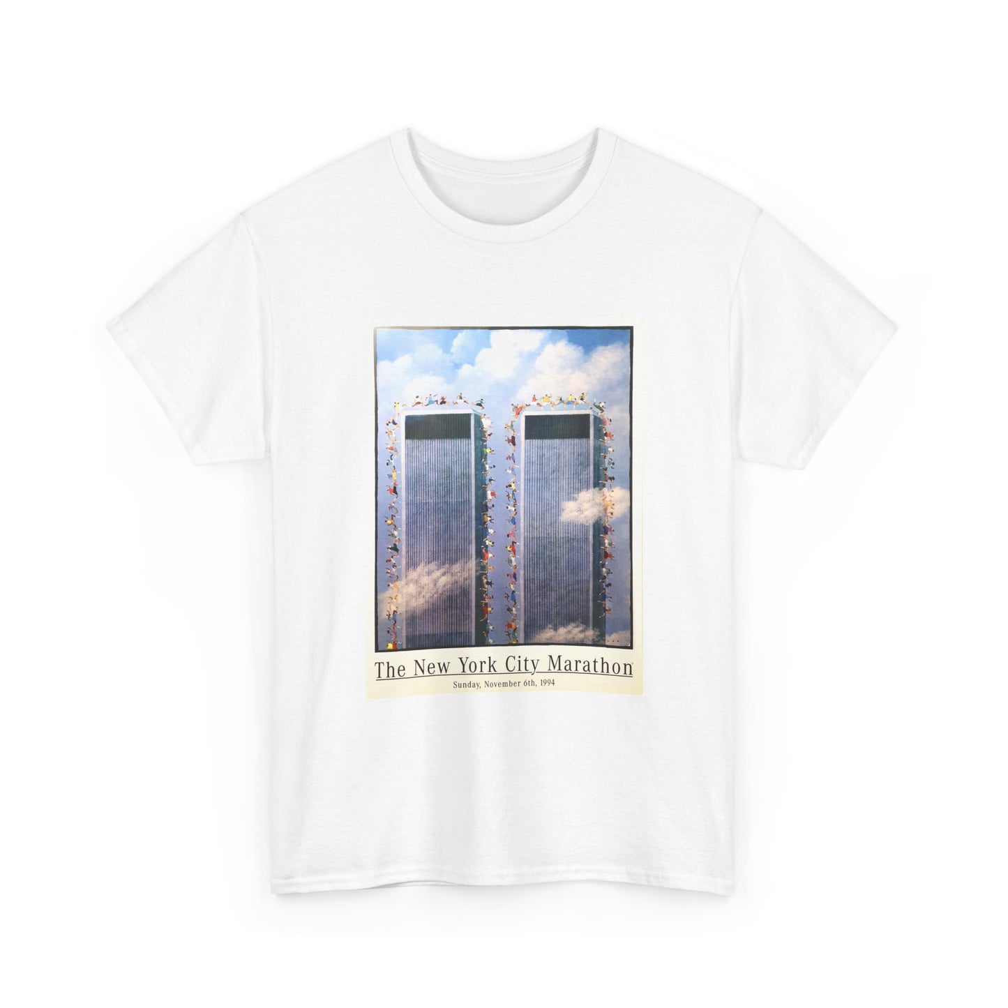 New York City Marathon Tshirt Vintage Twin Towers Poster 90s Unisex Heavy Cotton