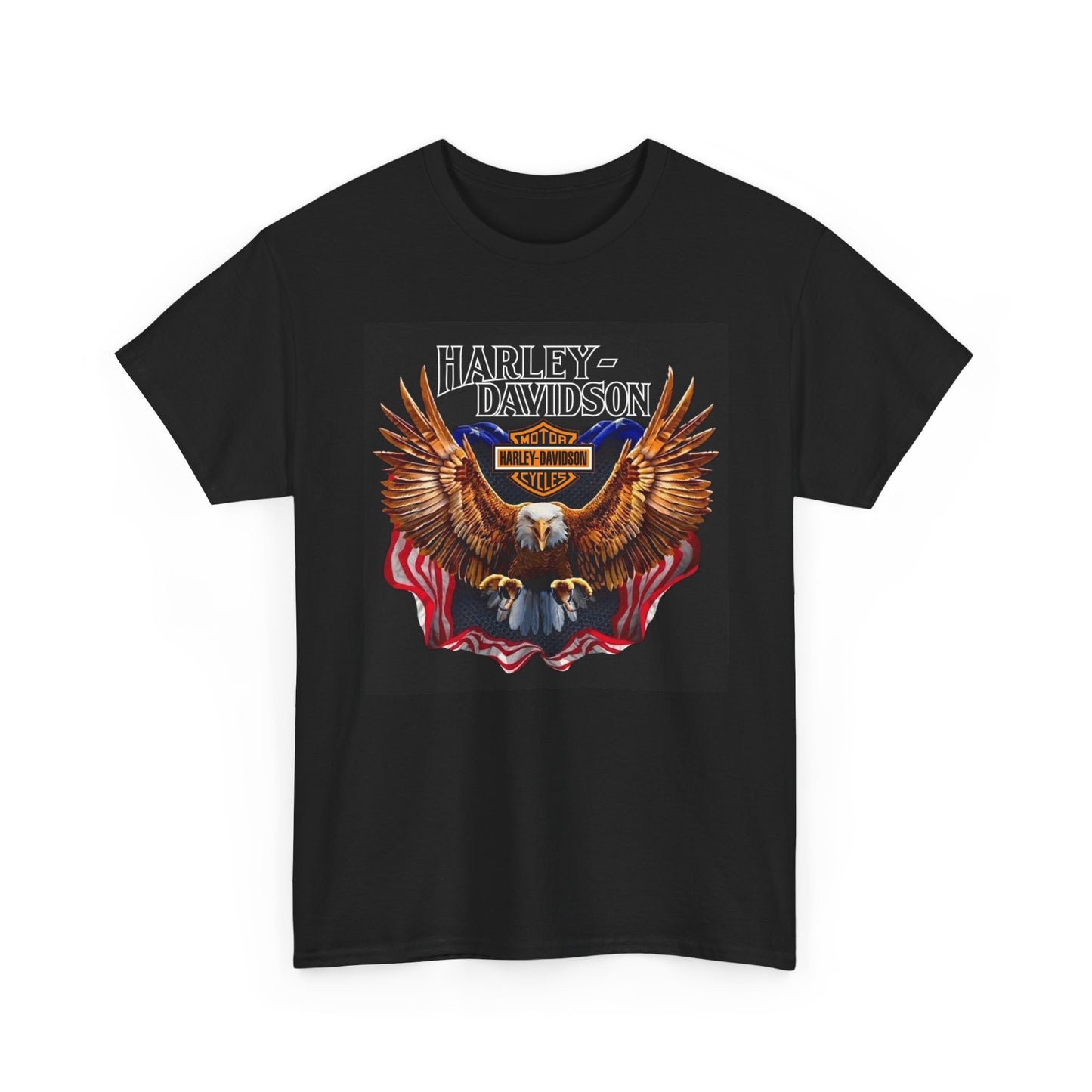 Harley Davidson Graphic T Shirt Eagle American Flag Unisex Heavy Cotton Tee