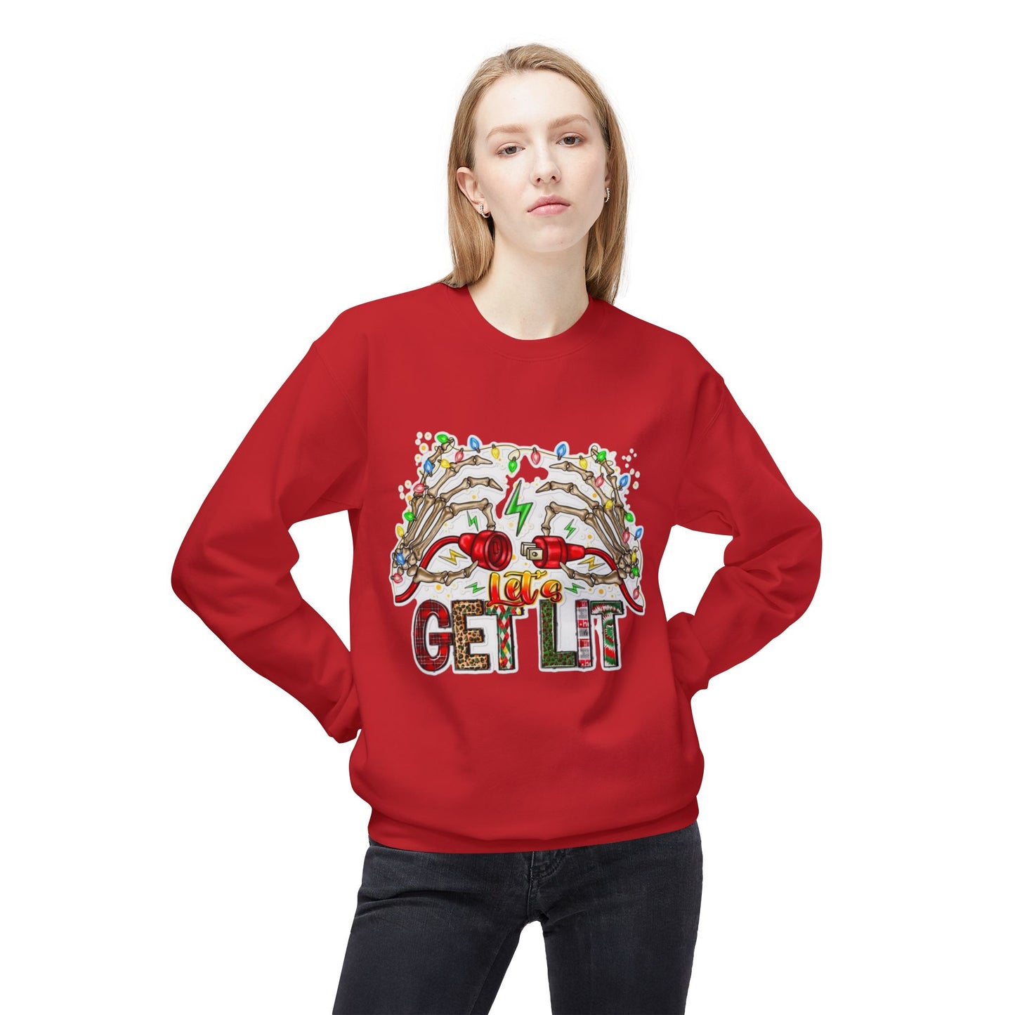 Christmas Get Lit Funny Sweater NEW Unisex Fleece Crewneck Sweatshirt