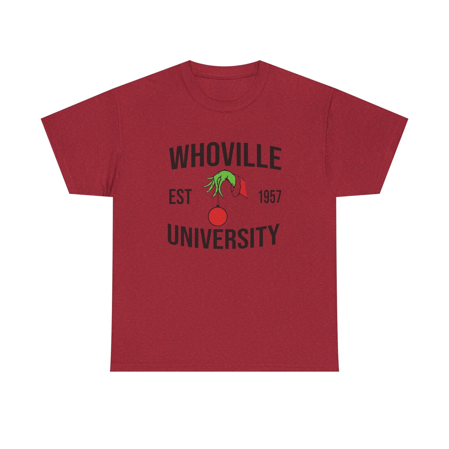 Whoville University Christmas Grinch Graphic T Shirt Unisex NEW Heavy Cotton Tee