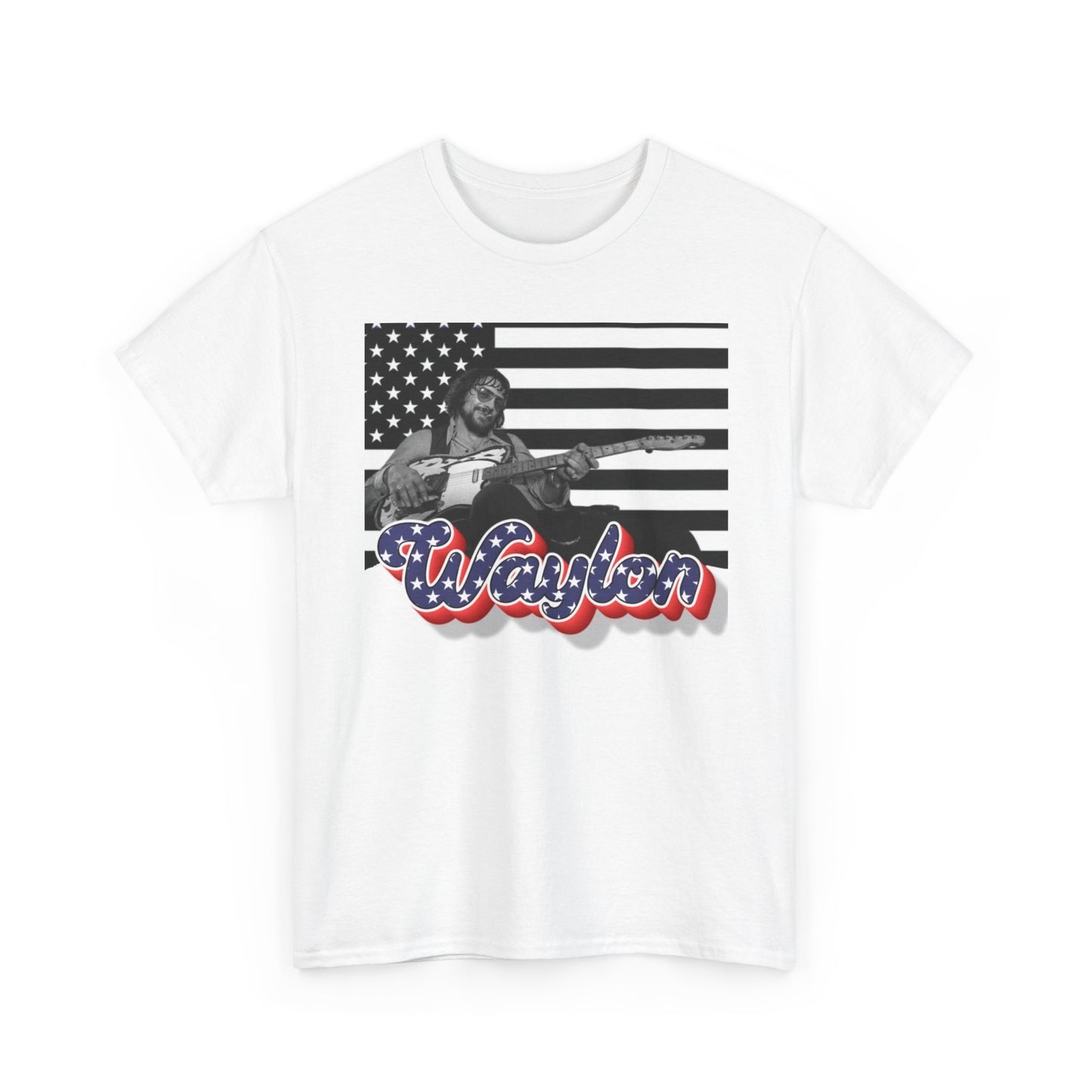 Waylon Jennings Vintage Country American Flag T Shirt Unisex Heavy Cotton Gift