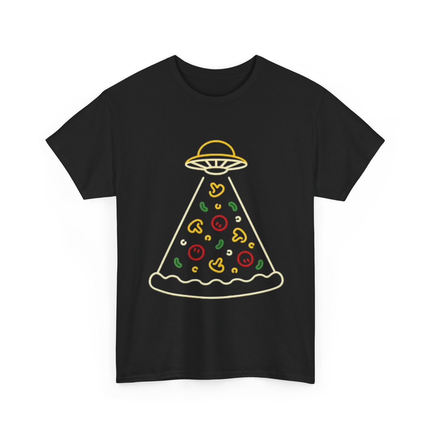 Space Pizza Shirt Funny Aliens One Bite Pizza Graphic Unisex Heavy Cotton Tee