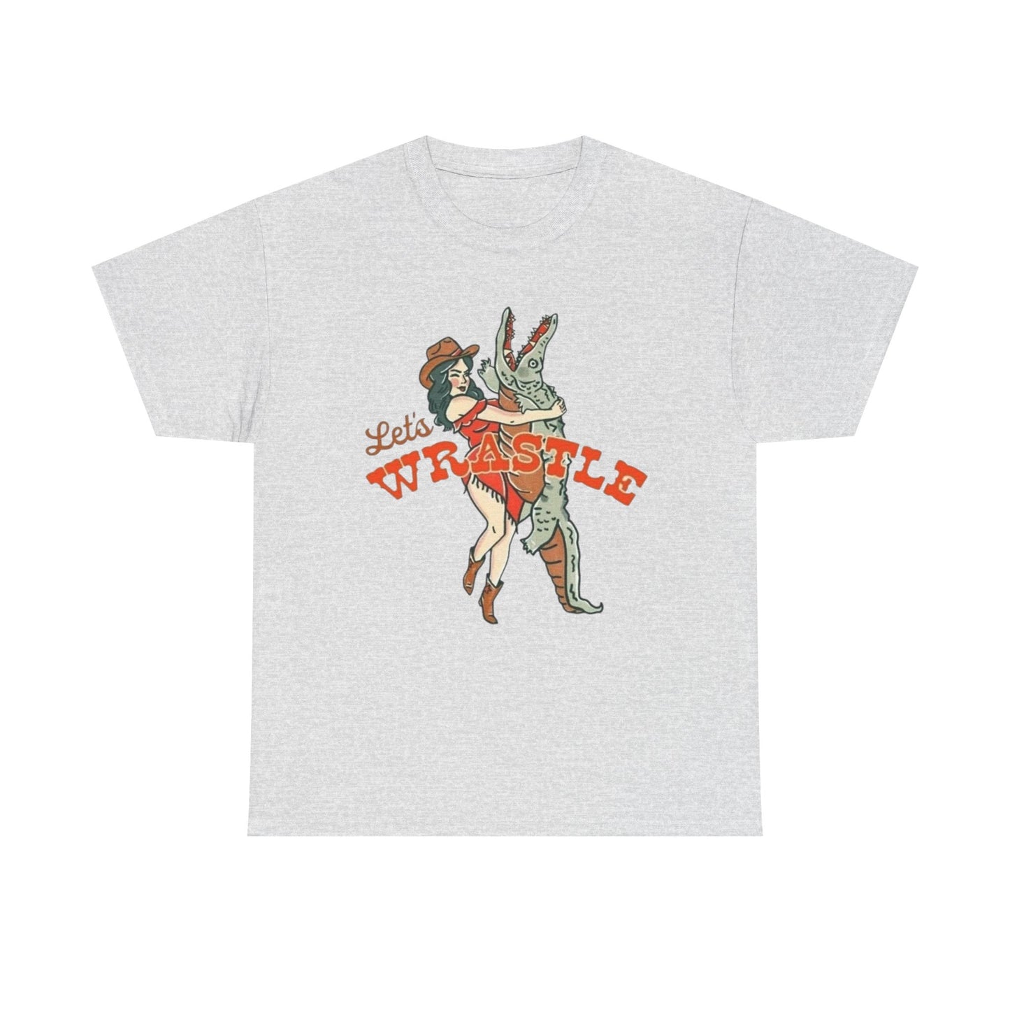 Let's Wrestle Alligator Cowgirl Women's Graphic T Shirt NEW Heavy Cotton Tee
