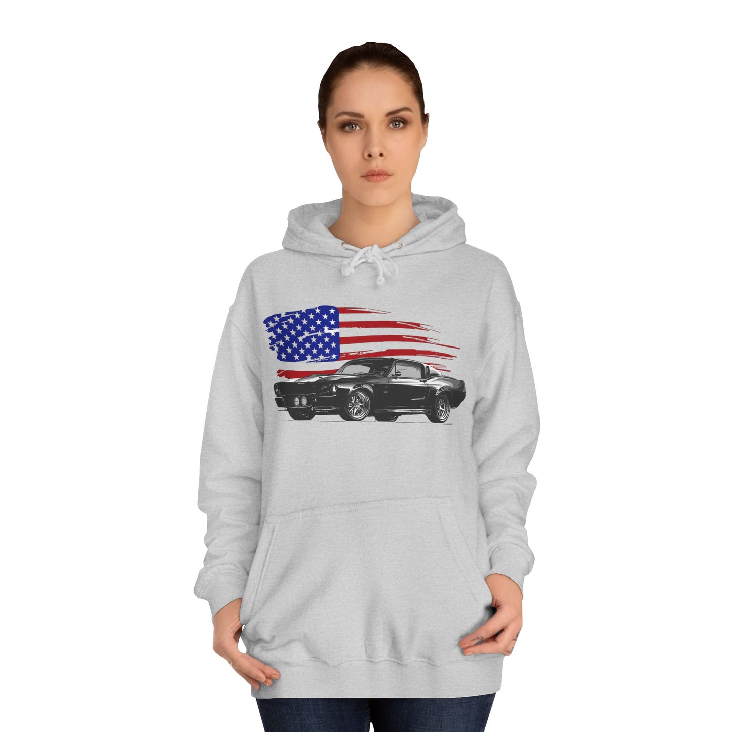 Mustang Hoodie Ford Vintage Retro American Flag Poster Unisex College Hoodie