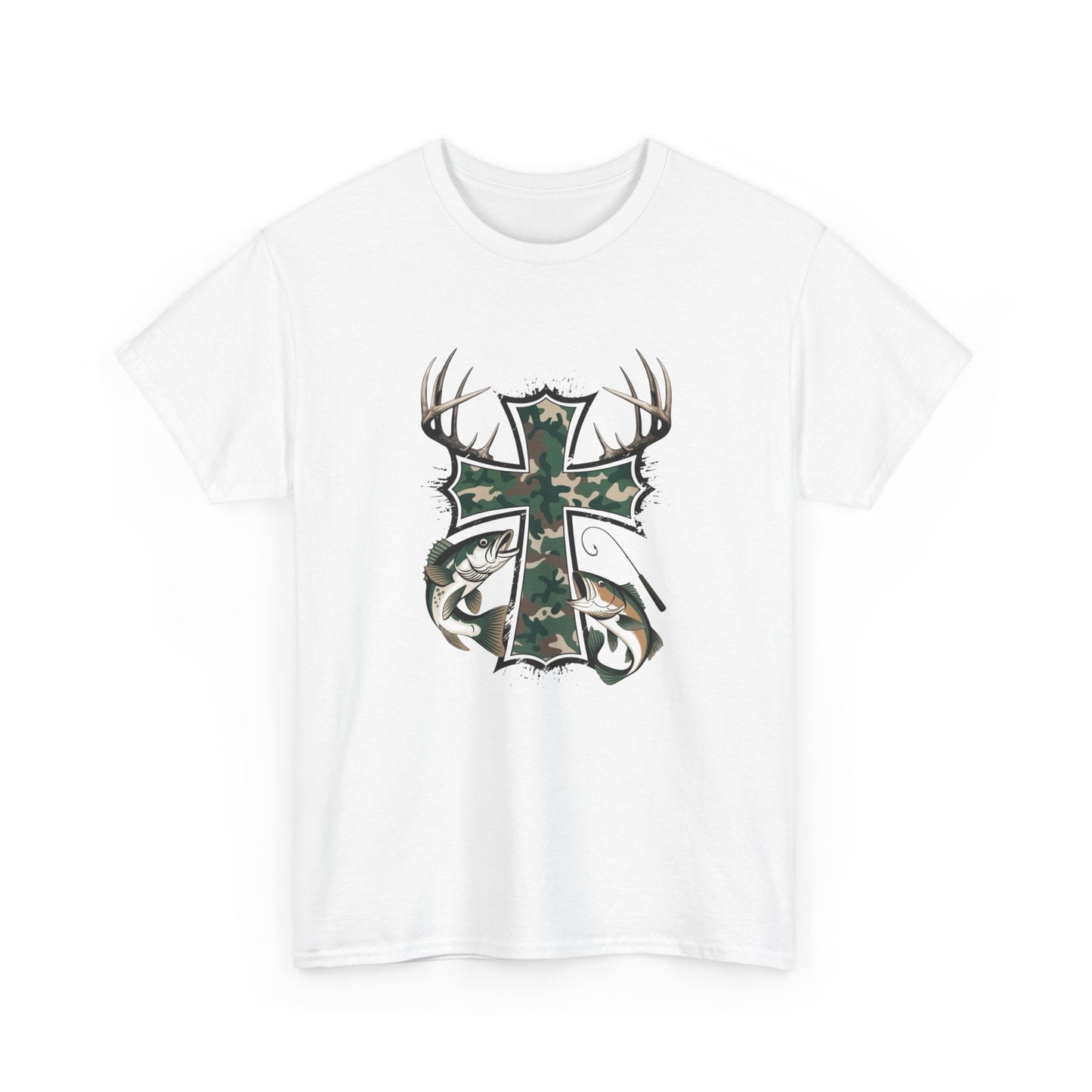 Deer Hunting Cross Graphic T Shirt Unisex Heavy Cotton Tee