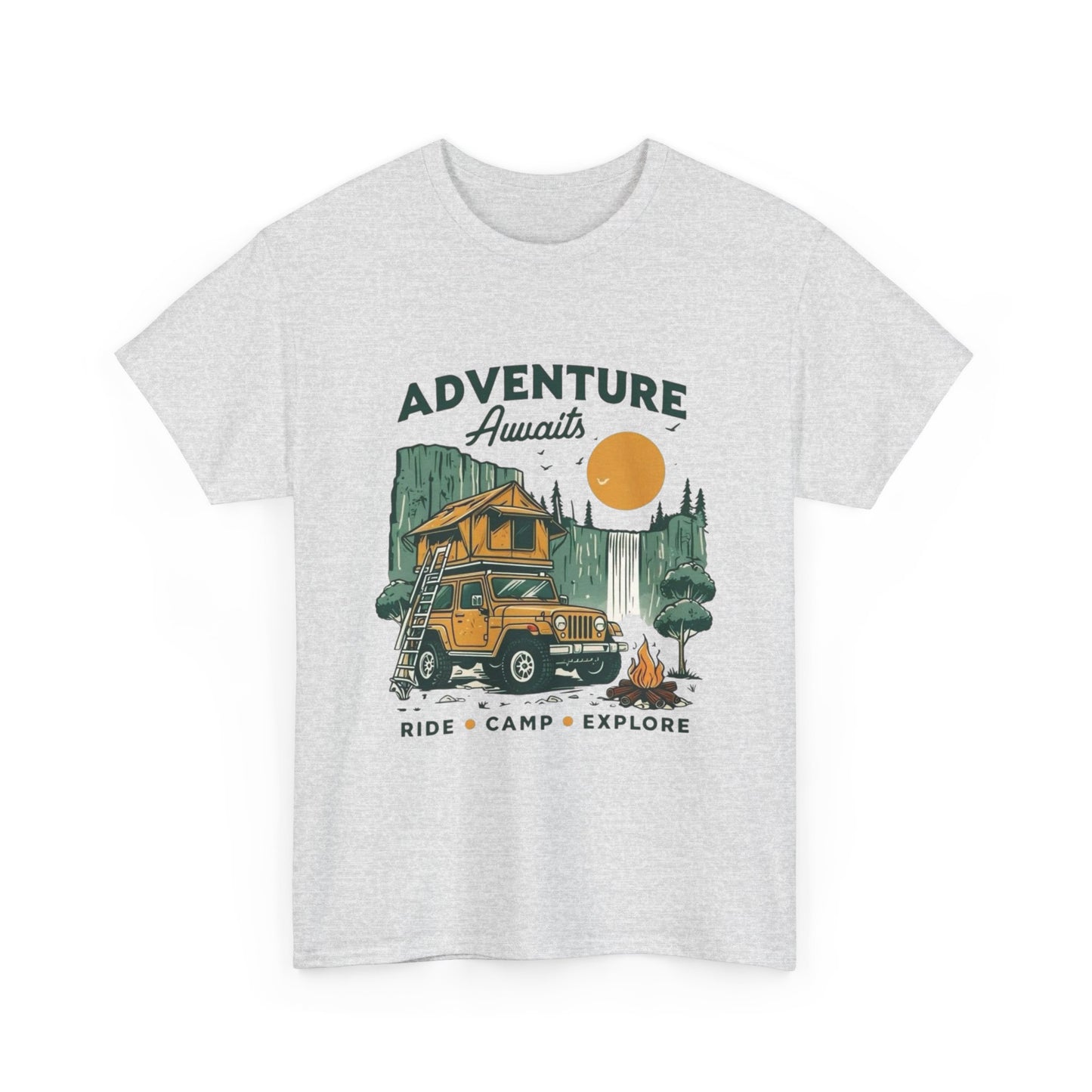 Adventure Awaits Camping Graphic T Shirt Unisex Heavy Cotton Tee