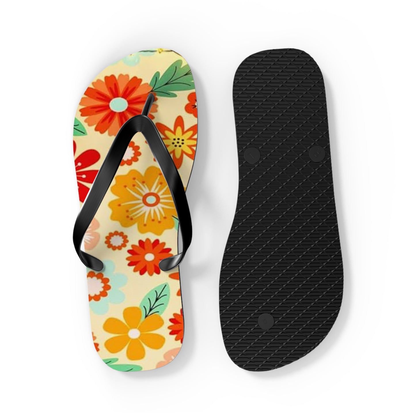 Waves And Sun Sandals Tropical Flowers Summer Flip Flops Slides BRAND NEW