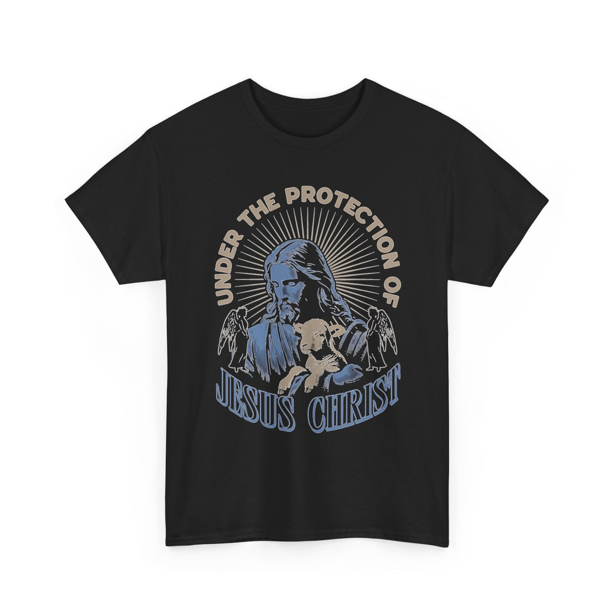 Under The Protection Of Jesus Christ Graphic T Shirt Men's Heavy Cotton Tee