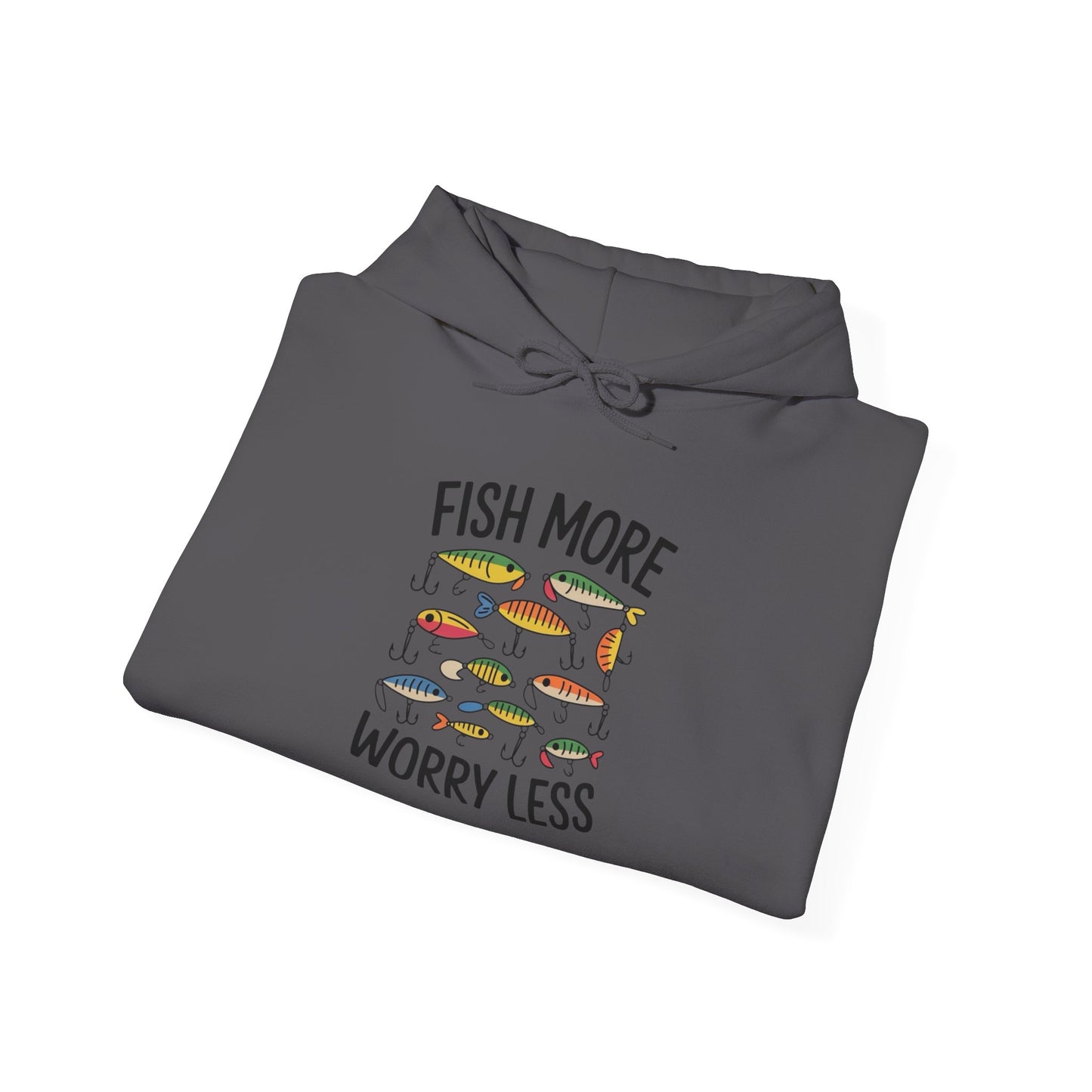 Fish More Worry Less Graphic Hoodie Heavy Blend Sweatshirt NEW