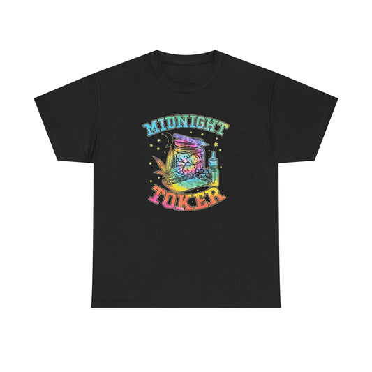 Midnight Toker Tye Dye Weed Graphic T Shirt Unisex Heavy Cotton Tee
