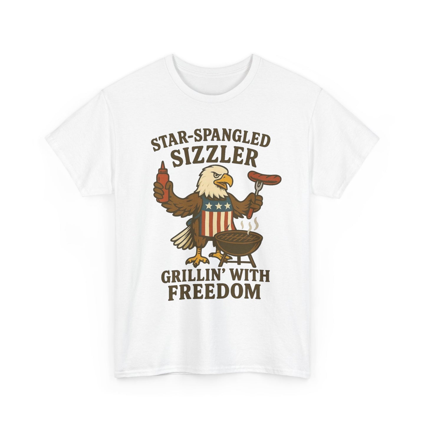 Grilling With Freedom American Flag T Shirt USA Bald Eagle Unisex Heavy Cotton